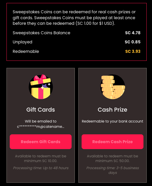 MegaBonanza Prize Redemption Window